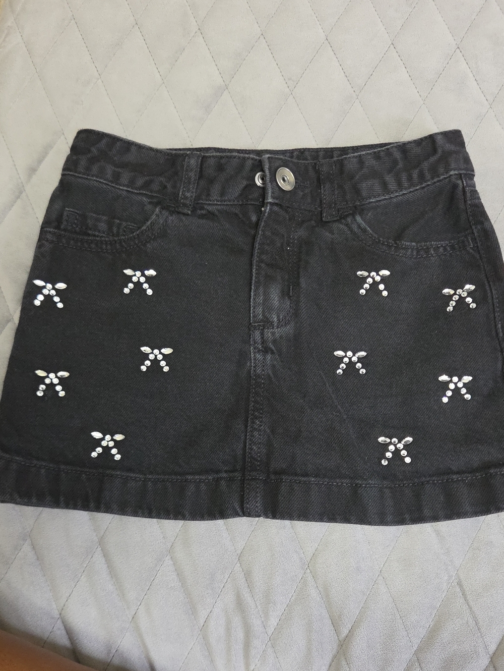 The Children's Place Black Denim Mini Skirt with Crystal Bows